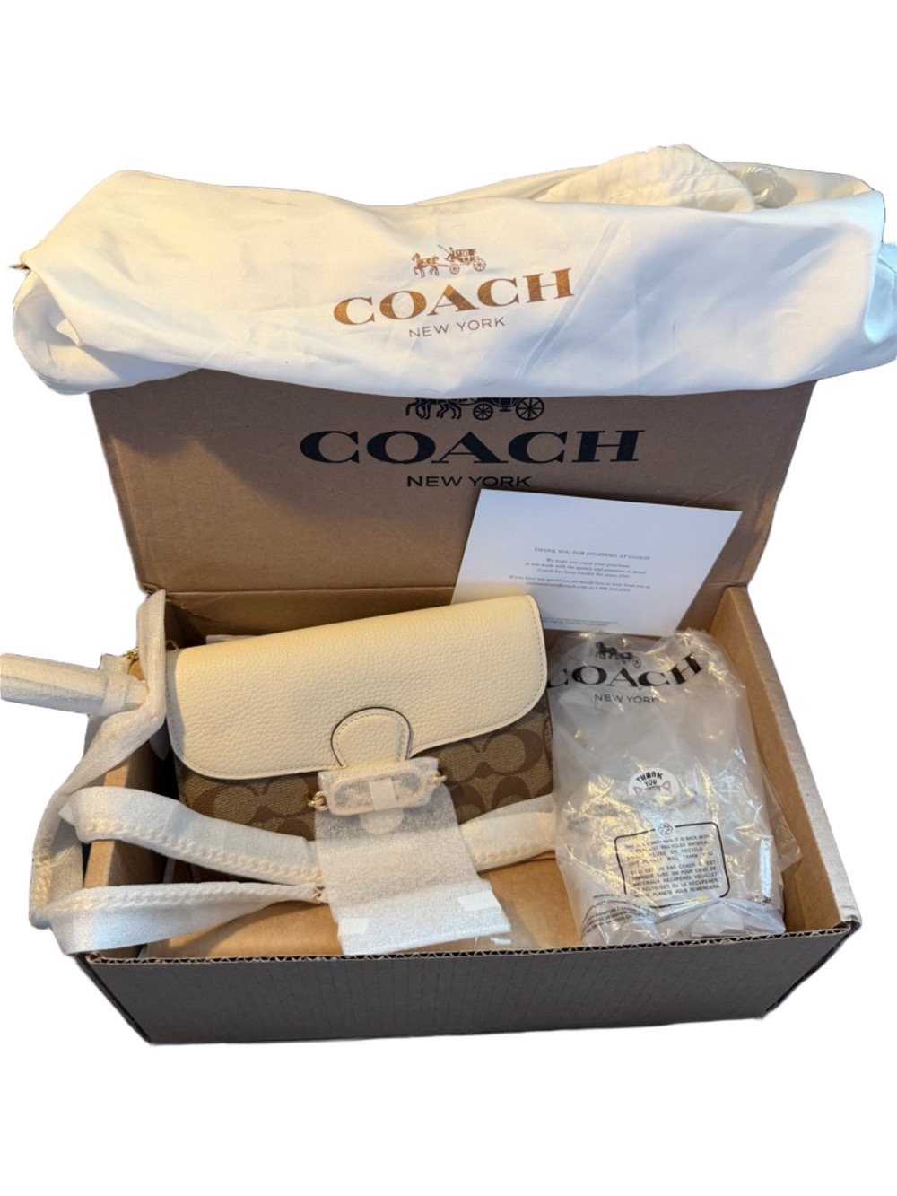 Coach Elle Chain Crossbody Signature Canvas Khaki Chalk Leather NWT Full Set